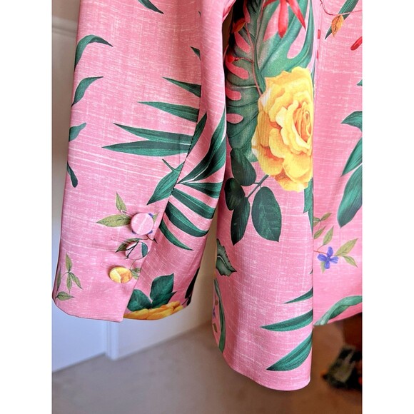 Rachel Zoe Pink Rose Floral Blazer Jacket Single Button Lined Womens Large NWOT - Picture 9 of 12